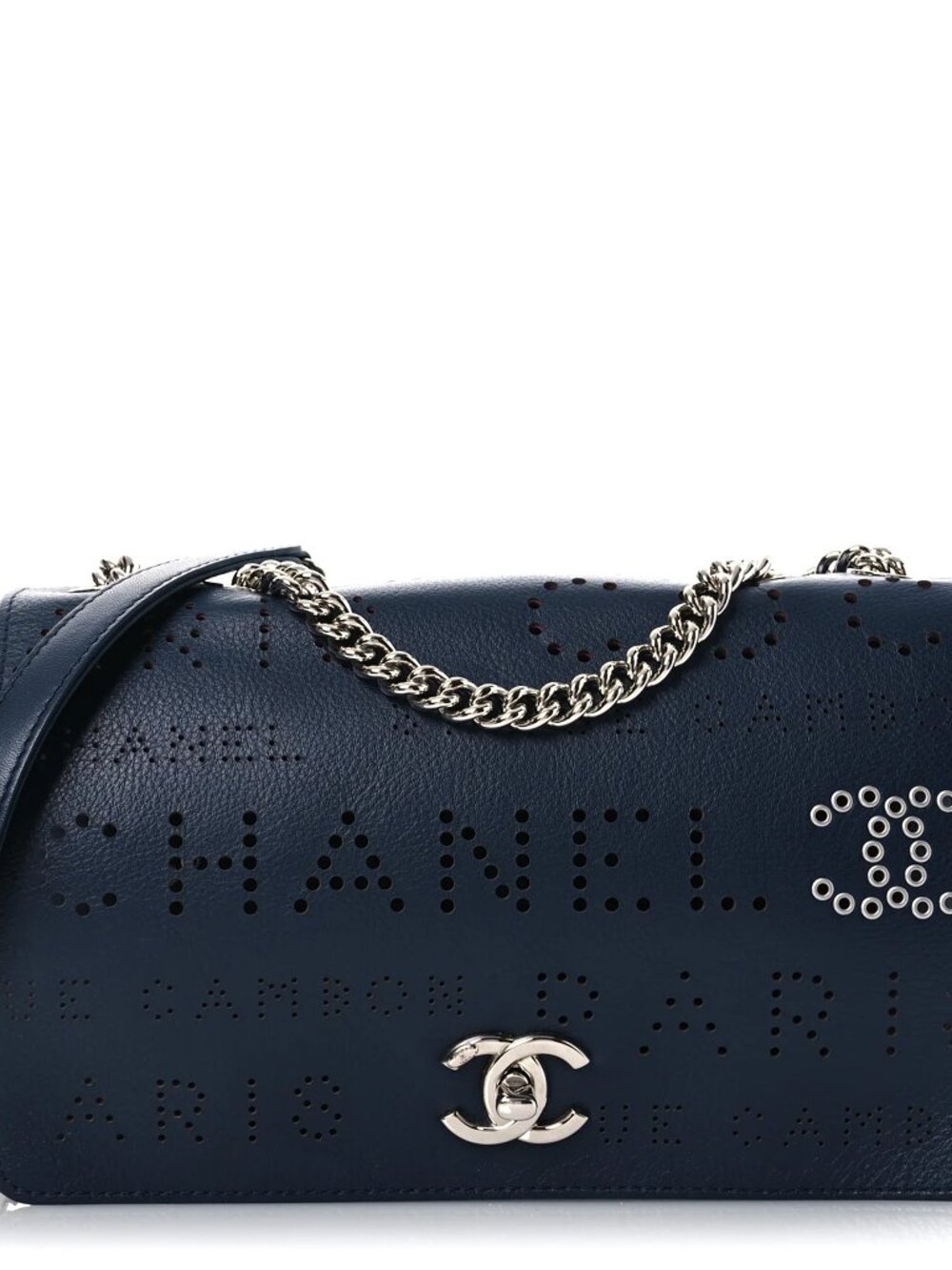 Chanel Calfskin Tweed Zip Top Pouch 2 Piece Eyelet CC Flap Bag Navy Shoulder Bag